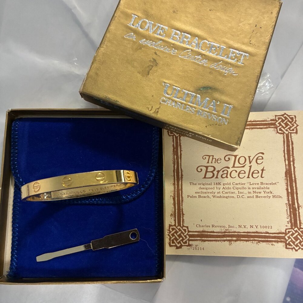 Rare Charles Revson 1970 Aldo Cipullo Gold Electroplate Love Bracelet